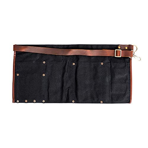Luchuan Waterproof Waxed Canvas Tool Apron With the Adjustable Genuine Leather Belt (Black)
