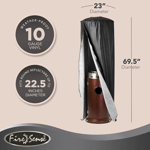 Full-Length Outdoor Vinyl Cover for Spiral Flame LPG Patio Heaters with 21" Round Reflectors