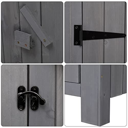 VINGLI Outdoor Wooden Storage Shed, Garden Shed Outside Tool Cabinet with Safety Latch, Patio Storage Organizer (Dark Grey)