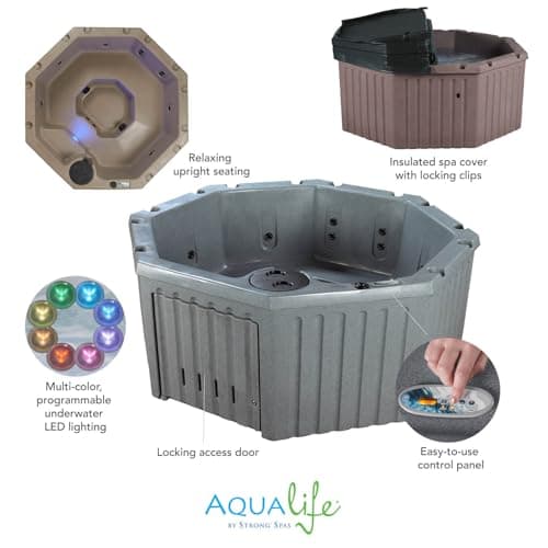 AquaLife Invi 5-Person Hot Tub – 20-Jet Plug-and-Play Spa with LED Lights, Includes Insulated Cover & GFCI Cord for Easy Setup