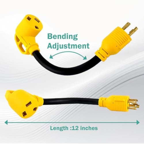 Locking RV Generator Adapter 30Amp 4 Prong Male to 30Amp Female 125/250 Volt Dogbone RV Power Adapter NEMA L14-30P to TT-30R with Heavy Duty STW 10AWG 3C Wire Pigtail Adapter Cord