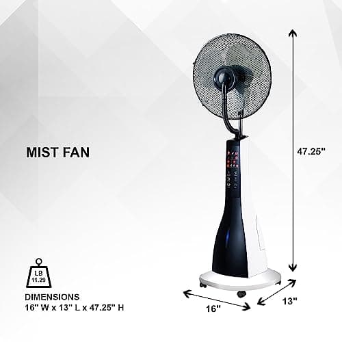 XBrand Oscillating Pedestal Fan with Mist, Misting Fan for Home, Office, Patios with Timer & Remote Control, 47 Inch Height,Black and White