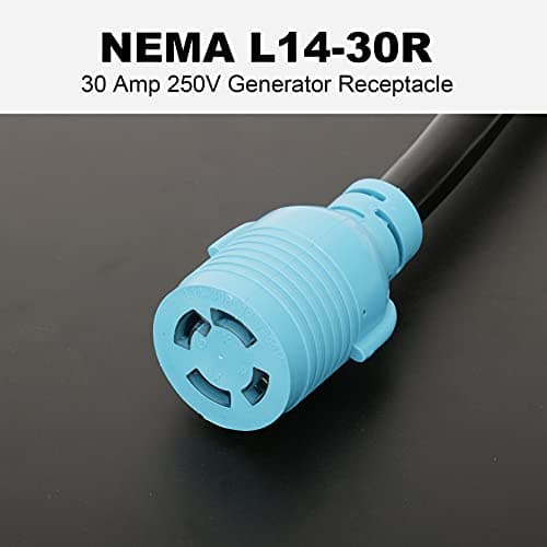CircleCord NEMA L5-30P to L14-30R Adapter Cord, 4 to 3 Prong Generator Transfer Switch Adapter, 30 Amp Generator Twist Lock 3 to 4 Prong House Inlet Box, STW 10 AWG Blue