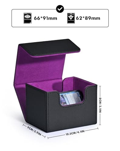 ZLCA Card Deck Box for Trading Cards, MTG Commander Deck Box Holds 120+ Single Sleeved, Leather Magnetic Card Storage Case Fits for TCG CCG Magic (Black& Purple)