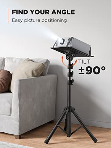 AMADA HOMEFURNISHING Foldable Projector Tripod, Multipurpose Laptop Stand with Removable Mouse Tray, Adjustable Height 25-63 Inch, Outdoor Movie Projector Stand, AMPS03