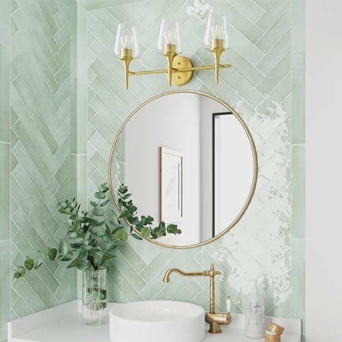 Bathroom Vanity Light Fixture, 3 Light Modern Gold Vanity Lighting fixtures, Lighting Fixtures Over Mirror, Wall Lamp with Clear Glass for Bathroom, Hallway, Bedroom with E26 Socket