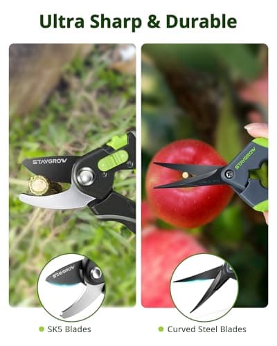 Pruning Shears for Gardening 2 Pack, 8.5" Bypass Garden Clippers and 6.5" Curved Garden Shears, Pruners with Super Sharp Stainless Steel Blades, Safety Lock, Gardening Gifts for Men Women