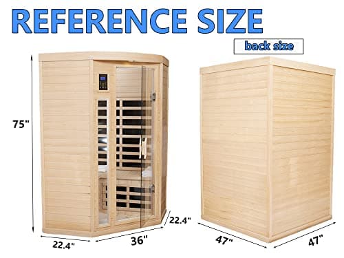 Far Infrared Sauna Low EMF Wooden Saunas for Home, 2-3 Person Indoor Home Saunabox, 1600watt Canadian Hemlock Sauna Room with Bluetooth, LCD, 10 Minutes Pre-Warm up