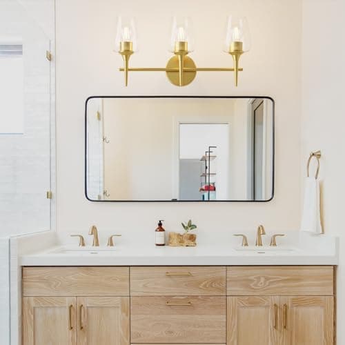 Bathroom Vanity Light Fixture, 3 Light Modern Gold Vanity Lighting fixtures, Lighting Fixtures Over Mirror, Wall Lamp with Clear Glass for Bathroom, Hallway, Bedroom with E26 Socket