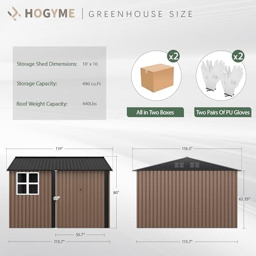 10x10 FT Large Outdoor Storage Shed, Metal Clearance Tiny Home with Windows & Lockable Doors for Backyard Garden, Patio Lawn, Placing Tools/Sundries/Guarder Inhabit/Raise Chickens/Poultry