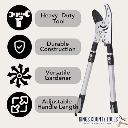 Kings County Tools Double Ratcheting Anvil Lopper | Cuts Dry Wood | Extendable 26" – 40" Long Handles | Trim Dead Tree Branches | 6 Pin-Locked Position Stops | Heavy-Duty Steel