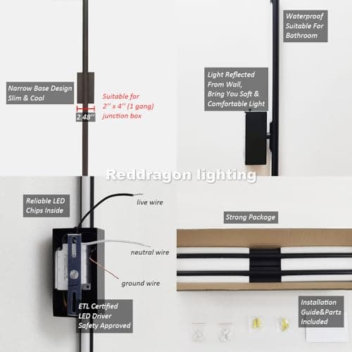 Only Suitable for Small Junction Box Hardwired Minimalist Dimmable Black Tube Linear Wall Sconce 24 Inch Mirror Vanity Light for Bathroom Living Room Bedroom Corridor (2 Pack, 24'', Black, Dimmable)