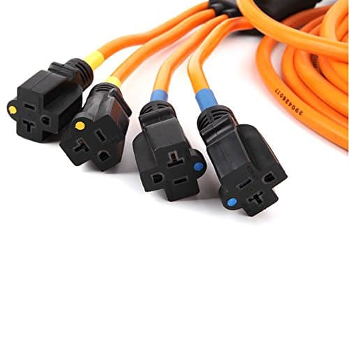 Ceptics GN-CD-1-50 GN-CD-2-50 L14-30P to NEMA 5-15/20R Generator Distribution Power Cord (50', Switch Breaker) -Industrial Grade, Heavy Duty (5 Year Warranty), 50 Feet, Orange, Ft