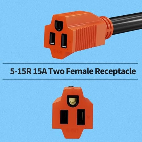 30 Amp to 15 Amp Generator Y Splitter Adapter Cord,NEMA L5-30P Male Plug to 5-15R Female,Heavy Duty STW 10 AWG for Generator, ETL Listed, Orange