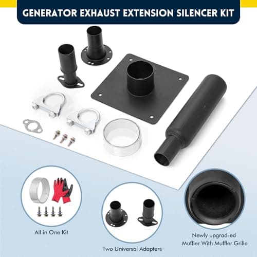 Generator Exhaust Extension Silencer Kit,with Two Universal Adapters Compatible Most Portable Generators wiht ALL-IN-ONE KIT, Reduces Noise by 60%,Compatible with All Portable Generators