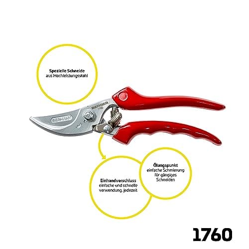 Professional Pruning Shear, Chrome-Coated Straight Blade, Forged Steel Body, Sap Groove to Prevent Sticking, Wire Cutting Notch, 1760