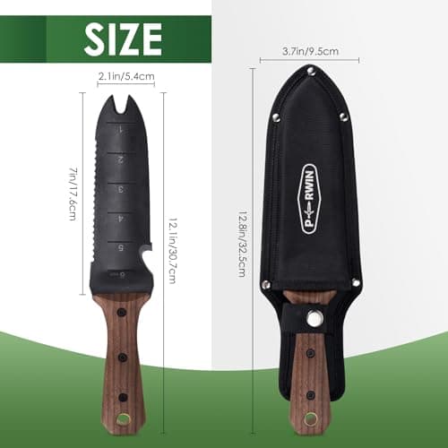 Hori Hori Garden Knife, Garden Tools with Sheath for Weeding,Planting,Digging, 7" Stainless Steel Blade with Cutting Edge, Full-Tang walnut Wood Handle with Hanging Hole