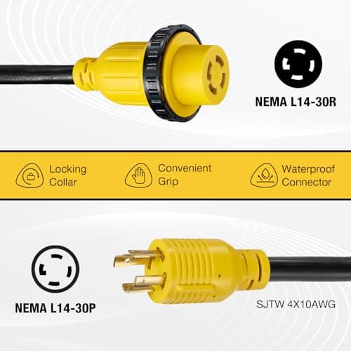 15FT 30 Amp Generator Cord with Pre-Drilled Power Inlet Box,Heavy Duty Generator Power Cord 4 Prong,125/250V,NEMAL14-30P/14-30R,Waterproof,ETL Listed,Home/RV Power Supply