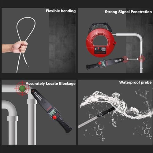 Pipe Locators, Water Pipe Blockage Detector for PVC/Plastic/Metal Underground Pipeline Blocking Clogging Finder Sewer Wall Scanner Plumbing Tools 40M (40)