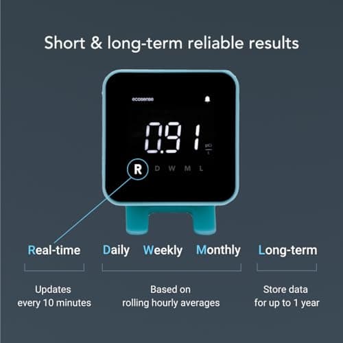Ecosense EB100 EcoBlu, Home Radon Detector, Capture & Display Results Every 10 Minutes, Short & Long-Term Continuous Monitoring, Easy to Use