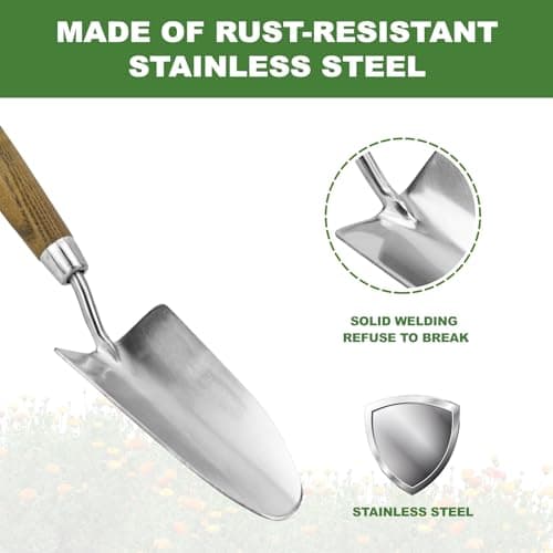 Garden Trowel, Bend-Proof Stainless Steel Hand Trowel, Comfortable Grip Wood Handle Trowel Garden Tool, Large Shovel Head Gardening Trowel for Transplanting Seedlings, Weeding, and Planting