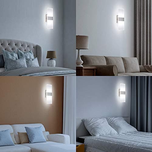 TRLIFE Modern Wall Sconces, Dimmable Wall Sconces Set of 2 Wall Mounted Lights 12W 6000K Cool White Hardwired Wall Sconce Lighting for Bedroom Bedside Living Room Stairway Hotel(2 Pack)