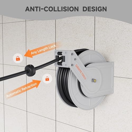 Giraffe Tools Pressure Washer Hose Reel, 1/4" × 65ft Pressure Hose Reel, Auto Rewind Power Washer Hose Reel, Wall/Floor Mounted, 3200 PSI