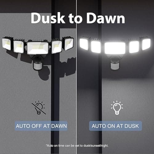 Onforu 120W 12000LM LED Security Lights Motion Sensor Outdoor, Dusk to Dawn Flood Lighting, 5 Heads 360° Wide Angle Illumination, 6500K IP65 Waterproof Hardwired Floodlight Motion Detection (Black)