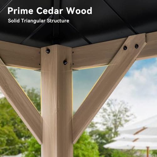 Aoxun 10' x 12' Outdoor Wood Gazebo, Hardtop Gazebo Permanent Wooden Pavilion with Galvanized Steel Roof, for Patio, Garden, Deck, Cedar Wood