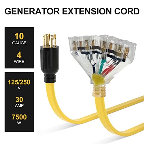 ACKING 30 Amp NEMA L14-30/Four 5-20R Generator Locking Cord, 4-Prong 10 Gauge Cord to Household Cable,Generator Adapter, 125/250V 30 Amp 7500 Watts UL Listed, 1.5FT