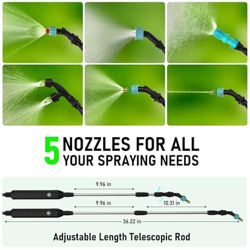 Battery Powered Garden Sprayer 2 Gallon, Electric Backpack Sprayer, Weed Yard Lawn Sprayer with 5 Mist Nozzles & Retractable Wand & Adjustable Strap for Lawn, Garden, Yard