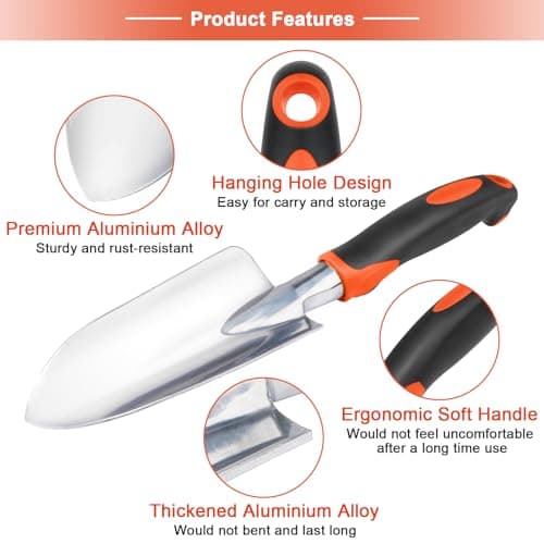 Garden Shovel Garden Hand Trowel, Heavy Duty Hand Shovel with Ergonomic Handle, Small Gardening Tools for Digging, Rust Resistant Gardening Spade Trowel Tools, Orange