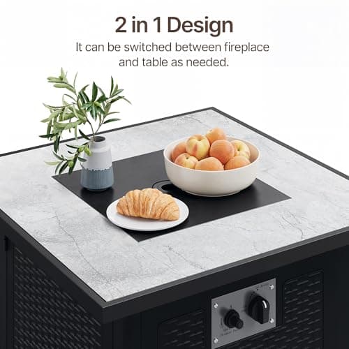 Gizoon 30" Propane Fire Pit Table 50,000 BTU, Outdoor Fire Pit Table with Lid & Lava Rock, CSA Certified Square Fire Tables for Outdoor Dining, Patio, Garden, or Backyard Gatherings