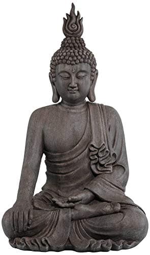 John Timberland Large Tall Sitting Buddha Statue Sculpture Zen Asian Japanese Garden Decor Indoor Outdoor Front Porch Patio Yard Outside Home Balcony House Lawn Stone Gray Finish Resin 42" High