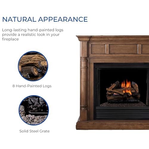 Duluth Forge Split Red Oak Ventless Log Set – 18 Inch, 30,000 BTU, Dual Fuel (Propane/Natural Gas), Remote Control, Realistic Fireplace Insert