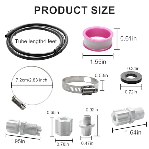CL200 Chlorine Feeder Parts for Chlorinator Tubing Chlorinator Valve Replacement/with Saddle Clamp Chlorinator Feeder Hose Tubing Parts with Check Valve Control Valve