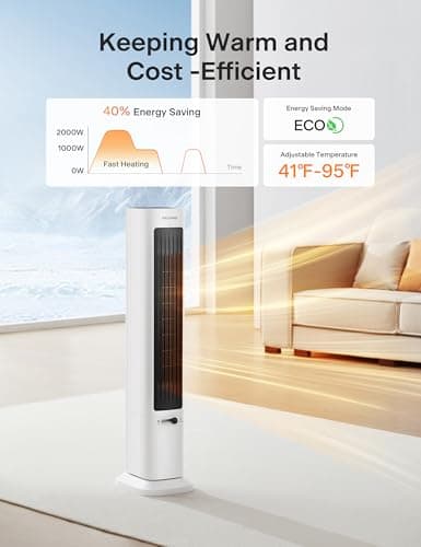PELONIS Oscillating Tower Fan and Heater Combo with Remote Control - Heater Fan Combo for Indoor Use – 3 Fan and 2Heater Speeds, 12-HR Timer, ECO Mode, Tip Over and Overheat Protection, White