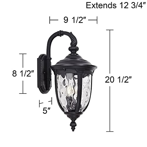 John Timberland Bellagio European Outdoor Wall Light Fixture Textured Black Metal 20 1/2" Hammered Glass Decor for Exterior House Porch Patio Outside Deck Garage Yard Front Door Garden Home
