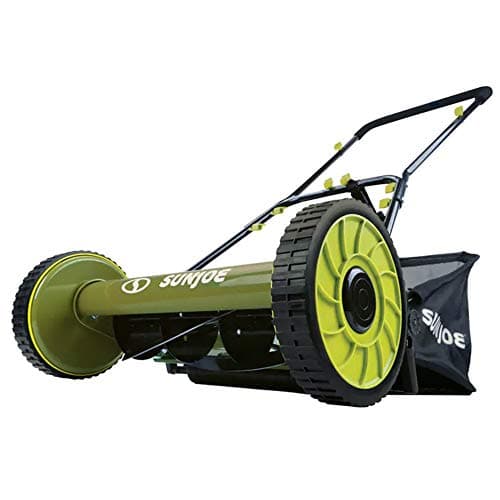 Sun Joe MJ500M 16-Inch Manual Reel Mower w/Adjustable Cutting Height, 6.6-Gallon Removable Grass Catcher, 5 Steel Blades, 2-Wheels