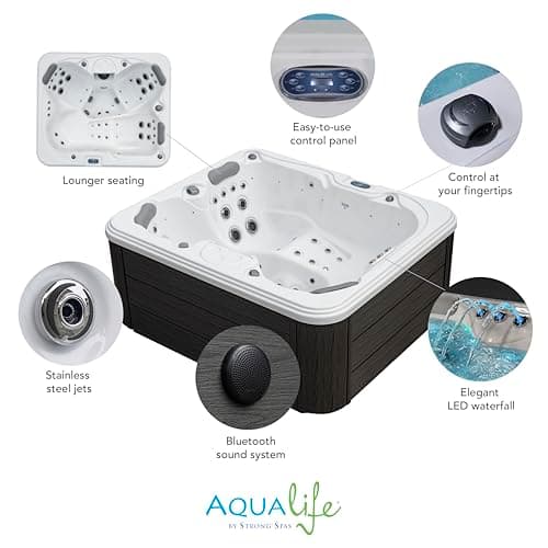 Excellence Outdoor Hot Tub, FIts 4 Adults, Indoor Outdoor Hot Tub, 41 Jets, Cover Included, Lounger Spa, Bluetooth Stereo, LED Water Fall, Wellness Tool, Aqualife by Strong Spas