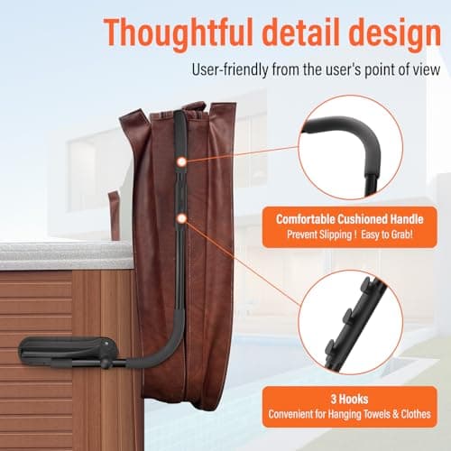 Cover Lifter, Hot Tub Cover Lifter, Pivot Top Mount Spa & Hot Tub Cover Lift Removal System Reinforced Brackets with 3 Hook Towel Rack,Fit for Most Spa Hot Tubs，Hot Tub Width Below 96"