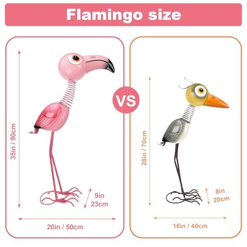 28" Tall Metal Heron Garden Decor for Outside –Whimsical Yard Art for Patio, Lawn, Porch, Backyard– Cute Outdoor Crane Statue, Birthday for Mom, Grandma, Women, Wife,Girl