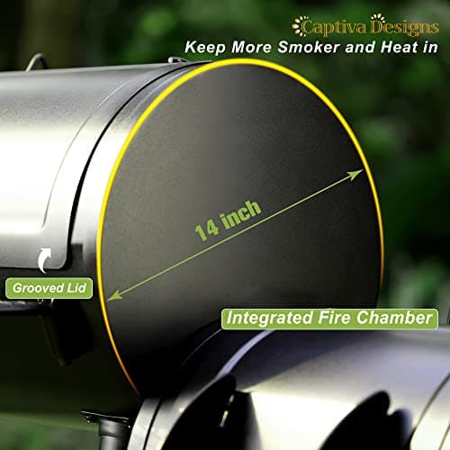 Captiva Designs Charcoal Grill with Offset Smoker, All Metal Steel Made Outdoor Smoker, 512 sq.in Cooking Area, Best Combo for Outdoor Garden Patio and Backyard Cooking