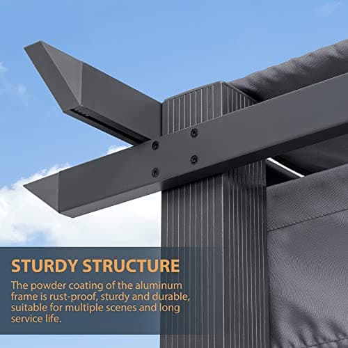 HAPPATIO 10' X 10' Pergola Retractable Canopy for Backyards, Gardens, Patios, Outdoor Pergola with Sun Shade Canopy, Includes Ground Studs and Expansion Screws (Grey)