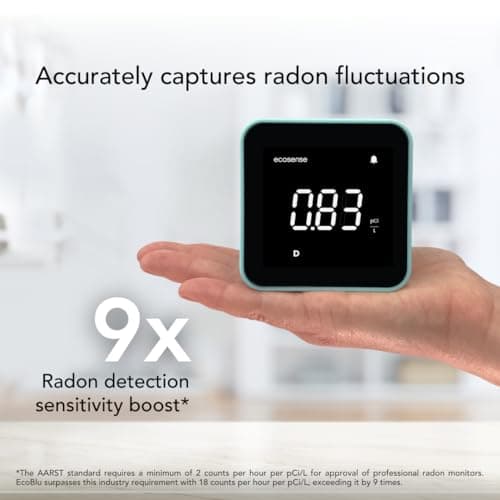 Ecosense EB100 EcoBlu, Home Radon Detector, Capture & Display Results Every 10 Minutes, Short & Long-Term Continuous Monitoring, Easy to Use