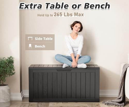 NUNU LAB 72 Gallon Outdoor Storage Box,Deck Box Resin Large Sturdy, Backyard Outside Storage Box Waterproof with Double Wall Panels,Package Delivery Box,Garden Box,Outdoor Hose Storage Bin,Tool Box