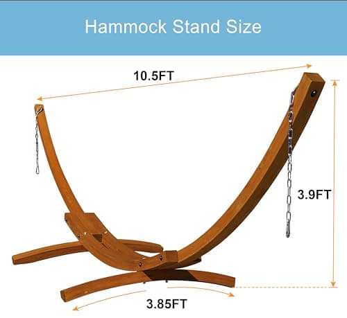 Lazy Daze Hammocks Cotton Fabric Spreader Bar Hammock and 10.5 Ft Wood Arc Hammock Stand Combo, for Indoor, Outdoor,Patio, Backyard, Khaki and Brown
