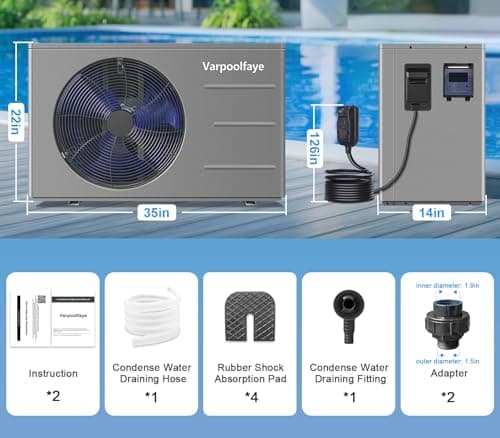 Pool Heat Pump 30000 BTU Pool Heater for Above Ground or Inground Swimming Pools Spa Heating and Cooling with WiFi Control Schedule 120V 8000 Gallon
