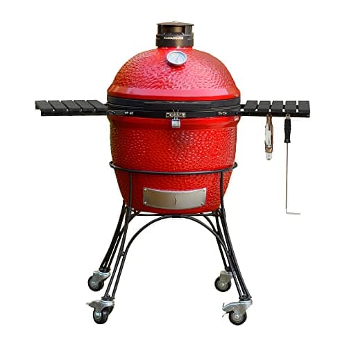 Kamado Joe KJ23RHC Classic Joe II 18-inch Charcoal Grill with Cart and Side Shelves, Blaze Red + Kamado Joe KJ-MCC23 Charcoal Basket Grill Accessory for Classic Joe, Stainless Steel