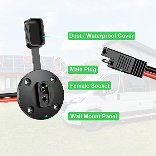 SAE Connector Power Socket Sidewall Port, 12AWG Cable Weatherproof Cable Quick Connect Panel Mount Universal Flush Mount Adapter for Solar Generator Battery Charger (2 Pack)